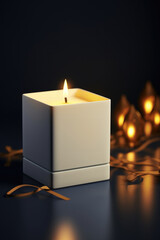 Canvas Print - A lit candle sitting on top of a table. This image can be used to create a cozy and intimate atmosphere in various settings.