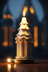 Poster - A lit candle sitting on top of a table. This image can be used to create a warm and cozy atmosphere or to symbolize hope and illumination in various projects.