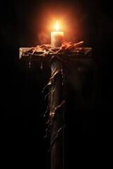 Aufkleber - A cross with a lit candle on top, symbolizing hope and remembrance. Perfect for religious events or memorial ceremonies.