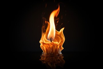 Poster - A lit candle placed on a reflective surface, with a black background. This image can be used to create a peaceful and serene atmosphere in various designs and projects.
