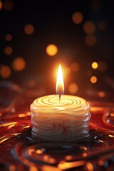 Aufkleber - A serene image of a lit candle floating in a puddle of water. This picture can be used to create a peaceful and calming atmosphere.