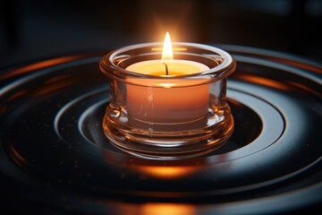 Wall Mural - A lit candle sitting in a glass bowl. This picture can be used to create a cozy and intimate atmosphere.