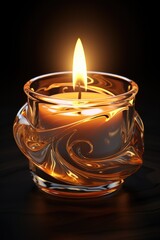 Wall Mural - A lit candle inside a glass bowl on a table. This image can be used for creating a cozy and warm atmosphere in various settings.