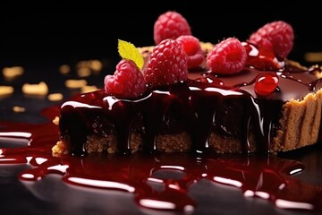 Poster - A delicious chocolate cake topped with fresh raspberries. Perfect for any celebration or special occasion.