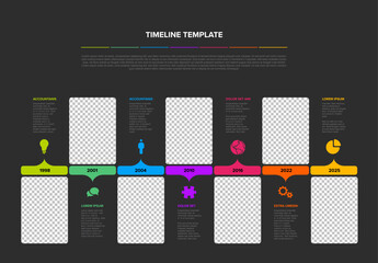 Poster - Simple dark timeline process infographic with color blocks and photo placeholders