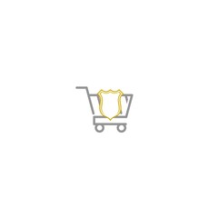 Sticker - Shopping cart with shield icon isolated on white background. Concept of protected sale