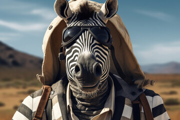 Aufkleber - A zebra is pictured wearing sunglasses and a jacket. This image can be used to add a fun and fashionable touch to any project
