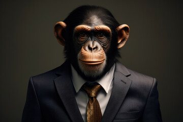 Poster - A picture of a monkey dressed in a suit and tie. This image can be used to depict a humorous or unexpected situation