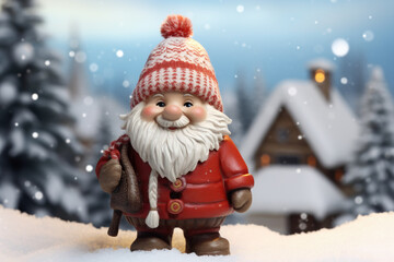 Wall Mural - A figurine of Santa Claus standing in the snow. Perfect for holiday decorations and Christmas-themed designs