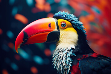 Poster - A close-up view of a bird with a vibrant and colorful beak. This image can be used to add a pop of color and interest to various projects.
