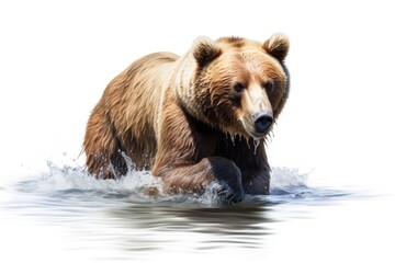 Poster - A brown bear walking through a body of water. This image can be used to depict wildlife, nature, and animal behavior