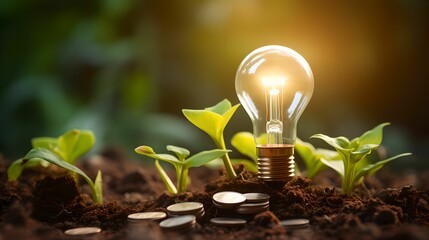 Wealth Spark Illumination, sustainable, visually appealing, depiction, glowing, light bulb, eco power