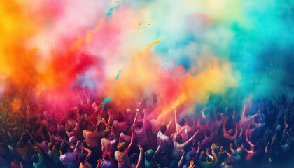 Sticker - People throwing paint dust in the air , happy holi indian concept