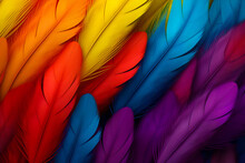 Close Up Of Multi Colored Feather Background With Black Background.