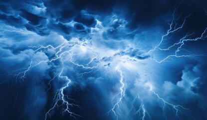 Poster - an aerial shot from space a hurricane shows an apocalypse on the earth and lightning toward the ground city. Apocalypse, Tornado, Hurricane, Disaster.