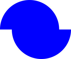 Blue and white vector graphic of a circle cut into segments and moved to form two semi circles displaced left and right