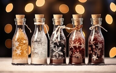 Poster - Bottle of Christmas decoration with tree branches on it