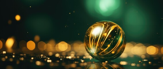 Poster - Golden Christmas lights and balls close up blur the background