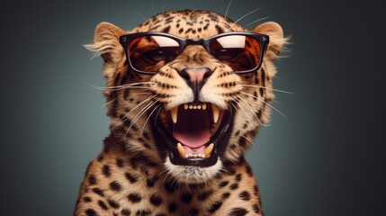 studio portrait of jaguar with glasses, isolated on clean background,accessories business concept