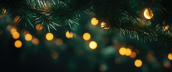 Poster - A tree with growing Christmas balls and golden bokeh blur background, close up green background, happy new year background