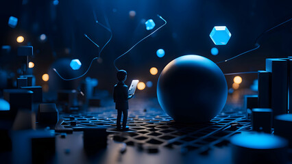 Wall Mural - 3d illustration. Businessman standing on the background of the planet. The concept of the future.
