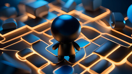 Wall Mural - 3d illustration of black man standing in maze. Business concept.