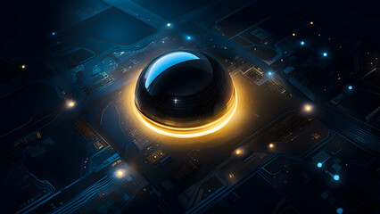Wall Mural - Circuit board with a glowing ball in the center.