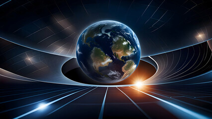Wall Mural - An abstract background with planet earth in futuristic space