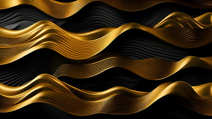 Wall Mural - Abstract gold wavy background. 3d rendering, 3d illustration.