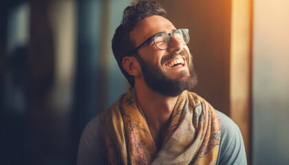 Young muslim man with glasses walking in the park in autumn