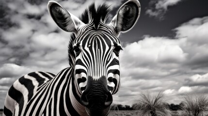 Poster - A black and white photo of a zebra, AI