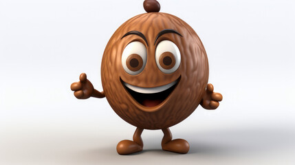 Walnut with a cheerful face 3D on a white background.