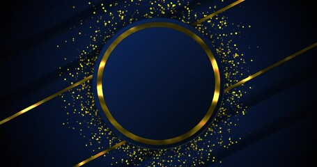 Wall Mural - abstract navy blue background with luxury golden elements. golden circular ring over golden dust par