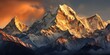 Majestic landscape of mountains bathed in the warm hues of sunset - Nature's grandeur in the evening glow - Soft, golden light highlighting the peaks, capturing the breathtaking beauty of the setting 