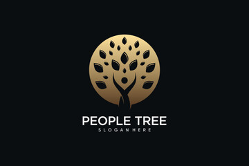 Wall Mural - People tree logo design vector with circle concept and creative idea