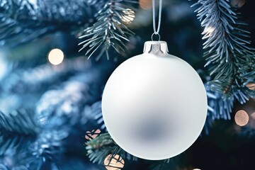 Poster - Christmas tree white bauble for mockup design with copy space