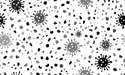 Poster - Abstract seamless pattern with coronavirus symbols. Creative leopard backdrop. Vector illustration on white background