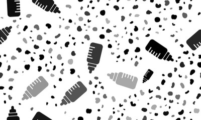 Poster - Abstract seamless pattern with feeding bottle symbols. Creative leopard backdrop. Illustration on transparent background