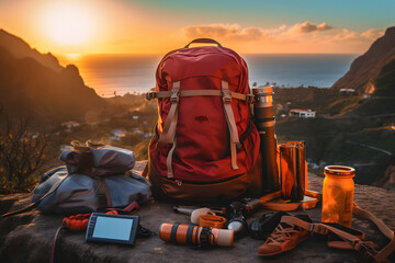 backpack on the mountain