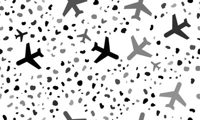 Poster - abstract seamless pattern with plane symbols. creative leopard backdrop. vector illustration on whit
