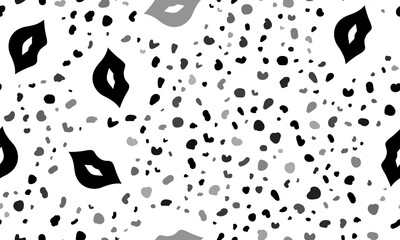 Poster - Abstract seamless pattern with lips symbols. Creative leopard backdrop. Illustration on transparent background