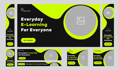 Wall Mural - customizable e-learning web set banner design, education banner design, learning web bundle banner d