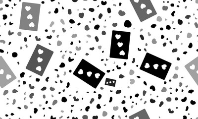 Poster - Abstract seamless pattern with Three of hearts playing cards. Creative leopard backdrop. Vector illustration on white background