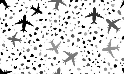 Poster - Abstract seamless pattern with airplane symbols. Creative leopard backdrop. Vector illustration on white background