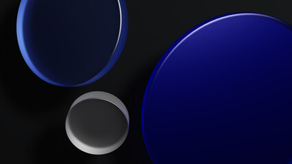 Aufkleber - 3D rendered illustration with glass shapes in different colors. A minimal abstract scene with geometrical forms on a dark background. Set of Geometric shapes in a dynamic composition.