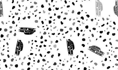 Poster - Abstract seamless pattern with vintage car symbols. Creative leopard backdrop. Vector illustration on white background