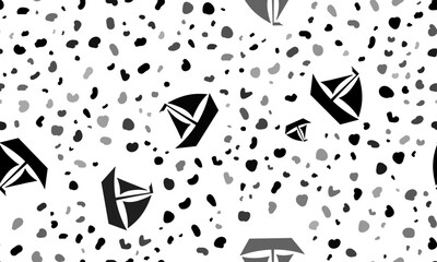 Poster - Abstract seamless pattern with sailing boat symbols. Creative leopard backdrop. Vector illustration on white background