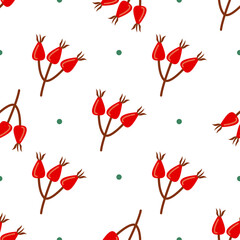 Wall Mural - Seamless pattern with red rosehip berry vector 3
