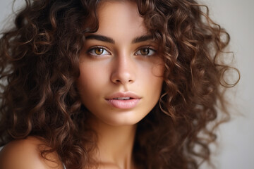 Wall Mural - Close up Woman with dry frizzy and thirsty natural curly hair