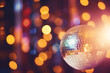 Nightclub background with disco mirror ball lights Selective focus